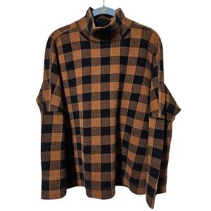 Cozy Madewell Buffalo Check Mock Neck Wide Sleeve Boxy fit Womens Medium Sweater